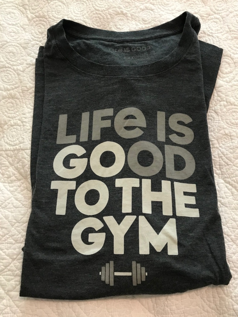 Life is Good “Go to the Gym” gray printed short sleeve crewneck tee shirt (3XL)